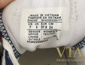 Nhãn in giày dép chất liệu cotton